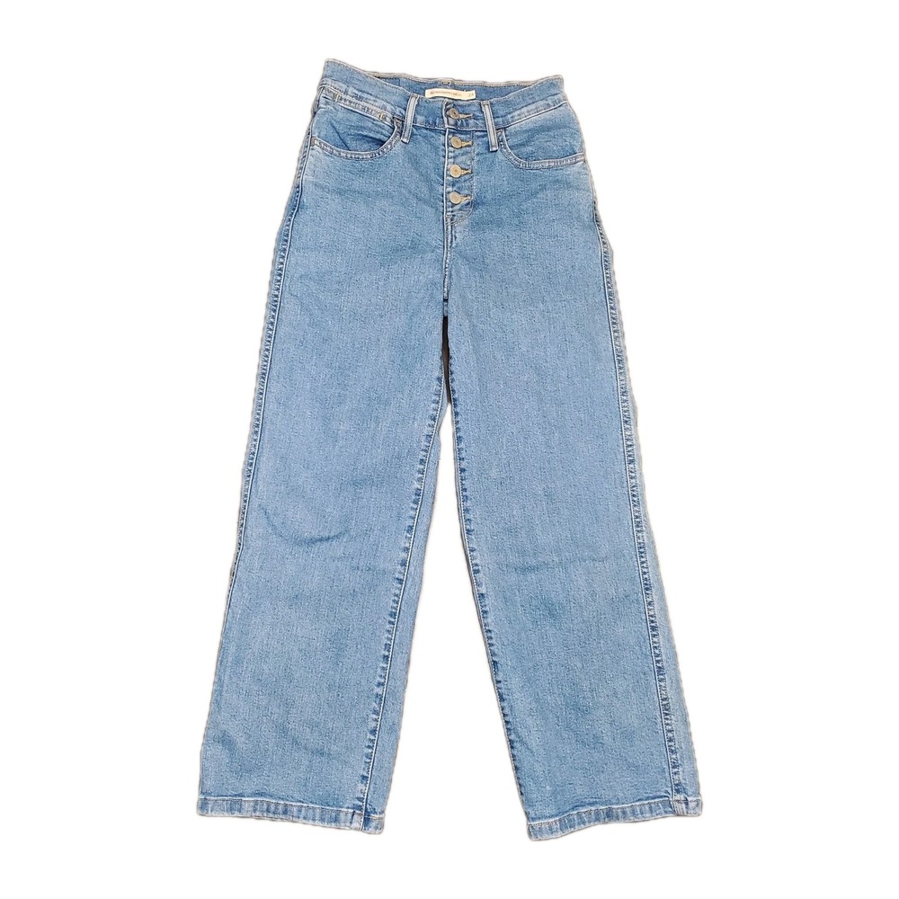 Levis Mile High Button Fly Cropped Wide Leg Stretch Denim Jeans Women's 24x27